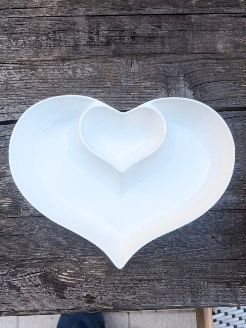 Brandani White Heart Shaped Porcelain Appetizer Serving Bowl 11" Chip Dip Italy